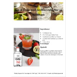 Opskrift på Gin & Tonic med jordbær-rabarber og
basilikum